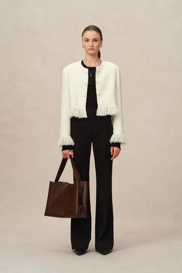Violette Handcrafted Fringe Tweed Jacket in Wool-Lurex