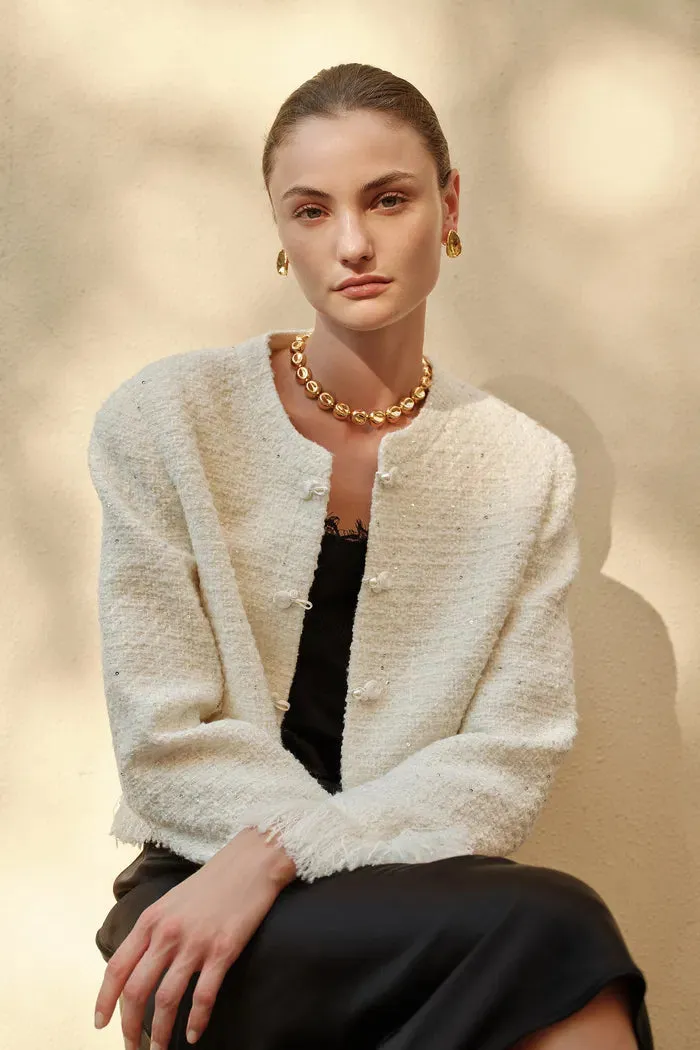 Violette Handcrafted Fringe Tweed Jacket in Wool-Lurex