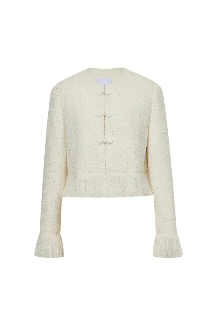 Violette Handcrafted Fringe Tweed Jacket in Wool-Lurex
