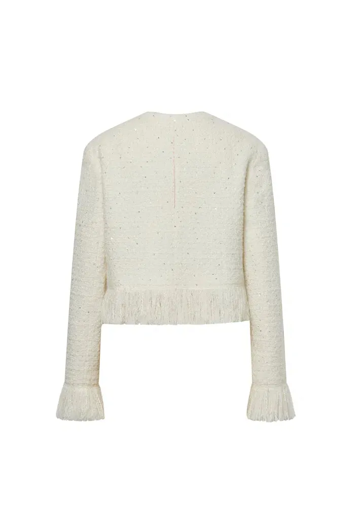 Violette Handcrafted Fringe Tweed Jacket in Wool-Lurex
