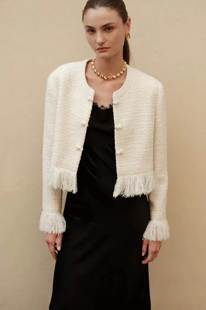 Violette Handcrafted Fringe Tweed Jacket in Wool-Lurex