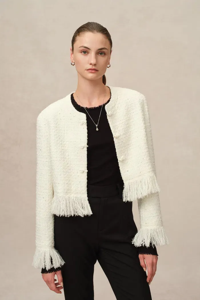 Violette Handcrafted Fringe Tweed Jacket in Wool-Lurex