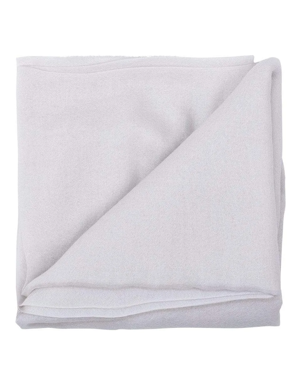 Warm White Cashmere and Silk Fringe Scarf