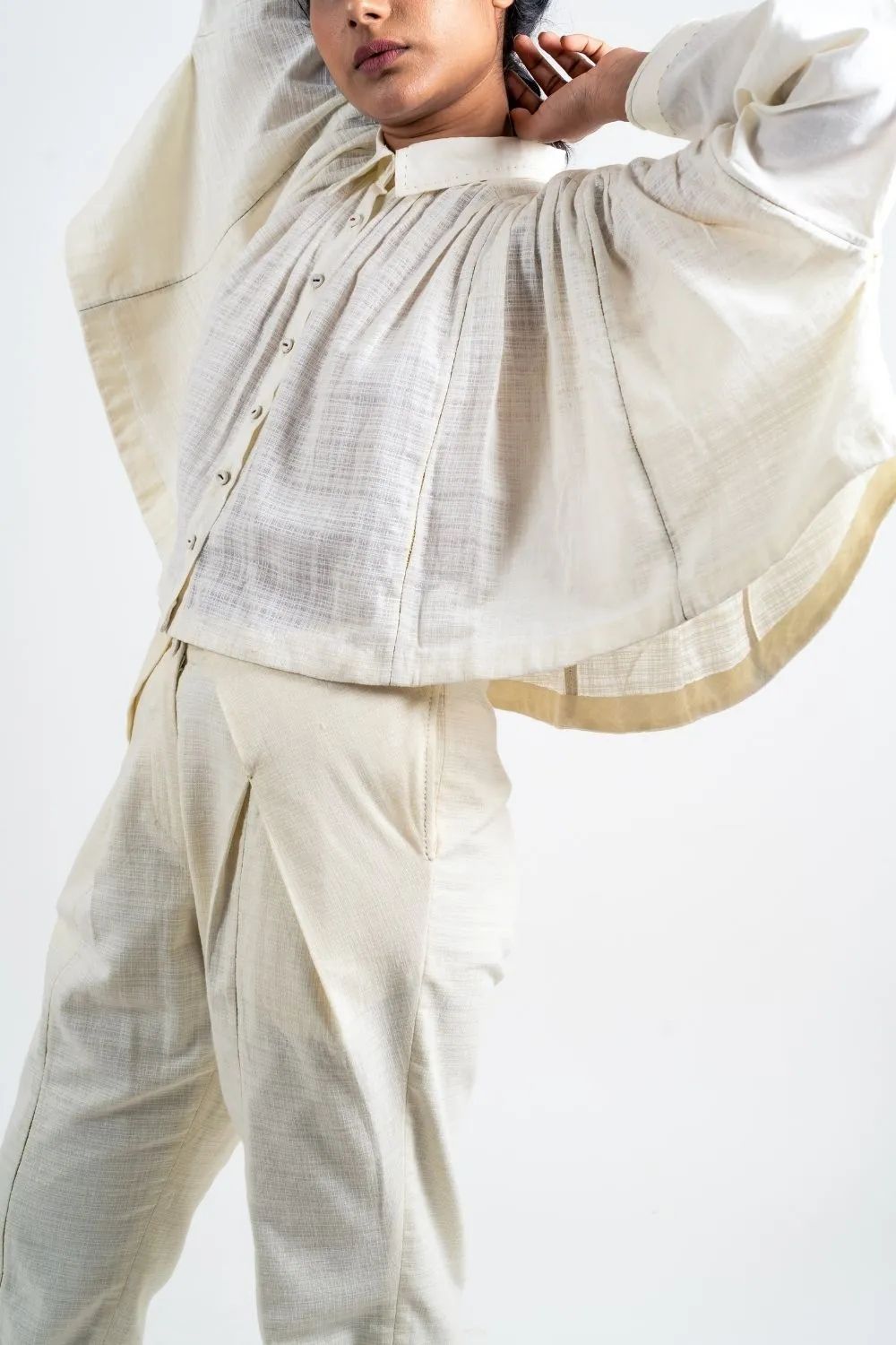 White Cotton Gathered Shirt