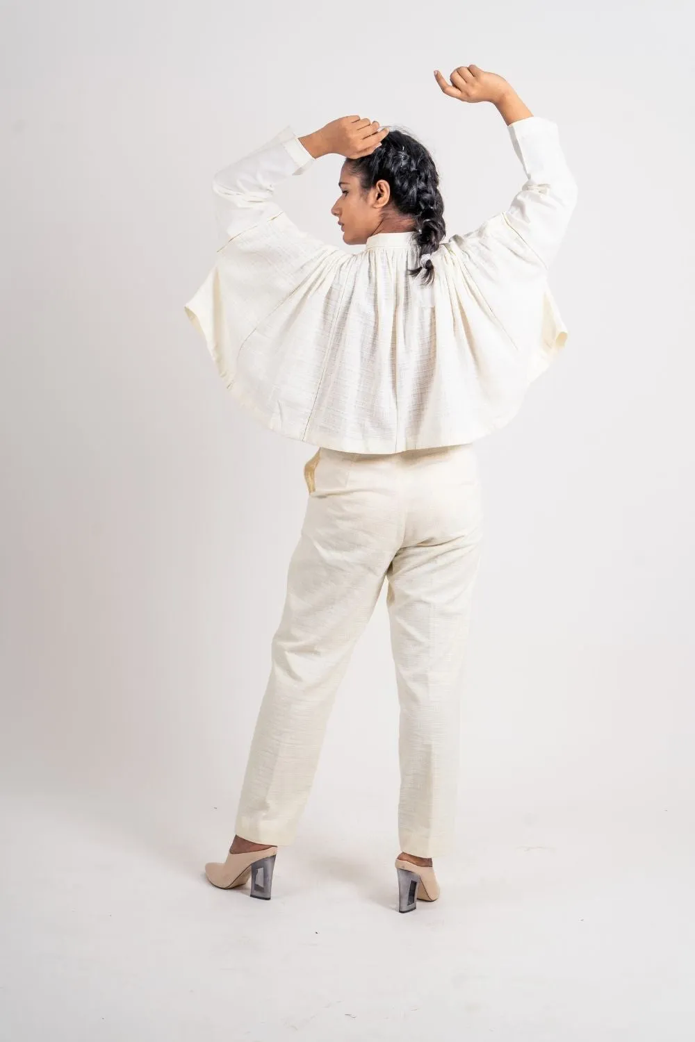 White Cotton Gathered Shirt