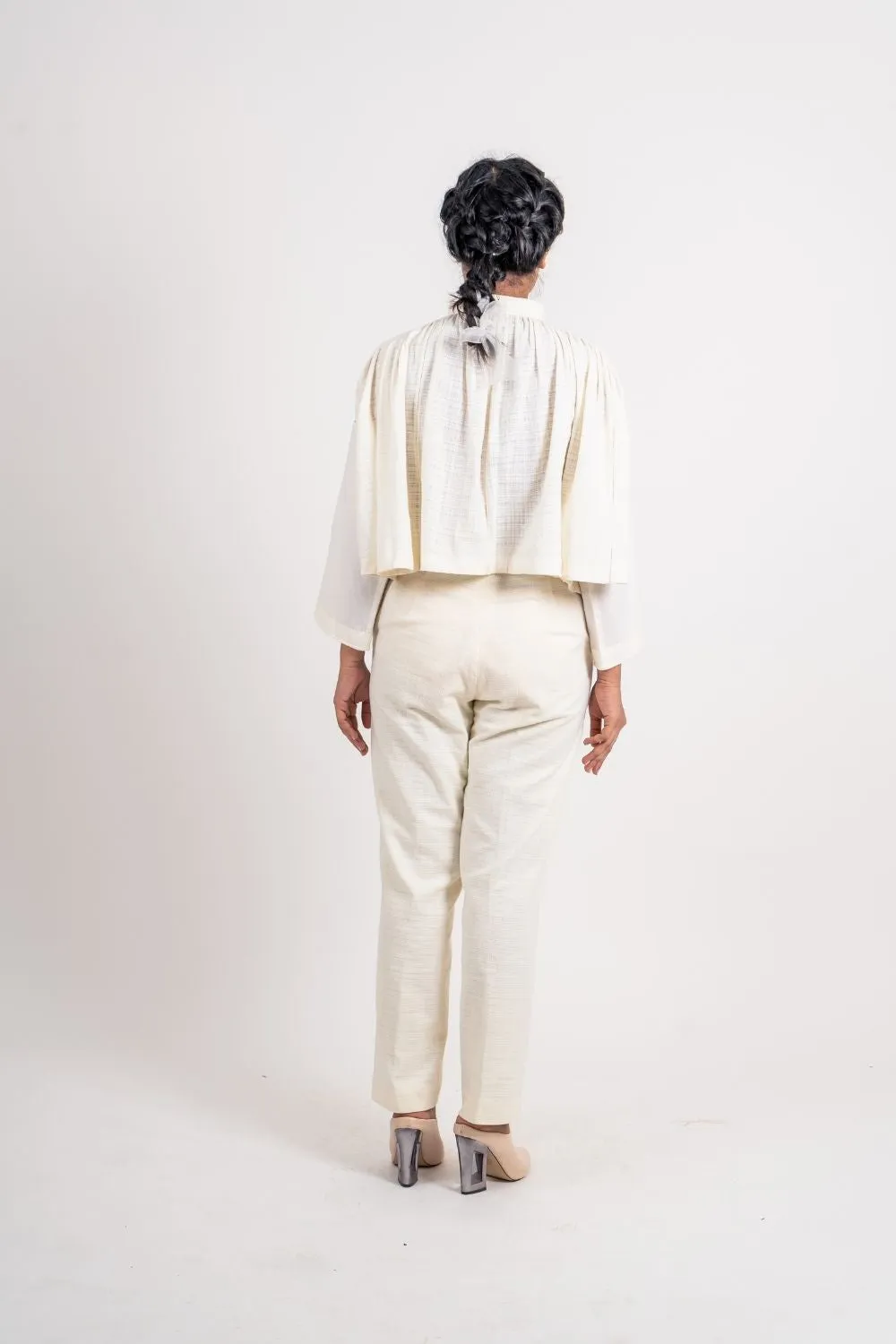 White Cotton Gathered Shirt