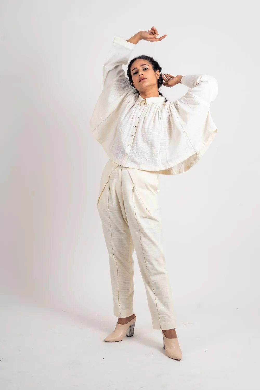 White Cotton Gathered Shirt