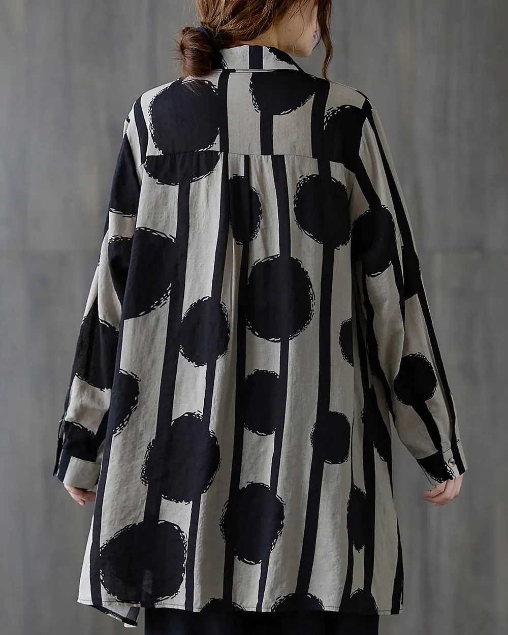 Women's Shirt Lapel Button Down Long Sleeve Flowy Hem Polkadots String Loose Oversize GA2765 White