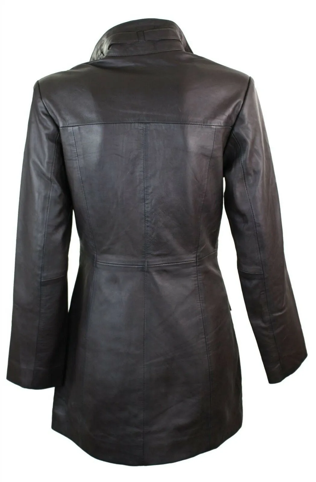 Womens Vintage Red Leather Long Trench Coat