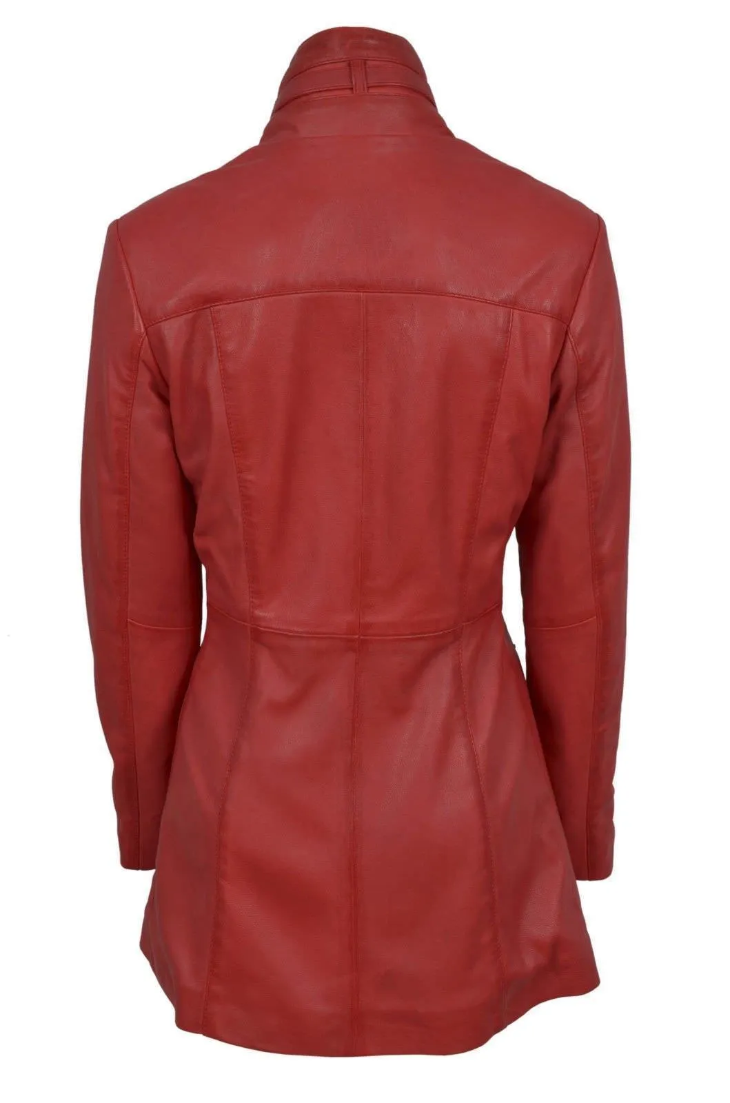Womens Vintage Red Leather Long Trench Coat