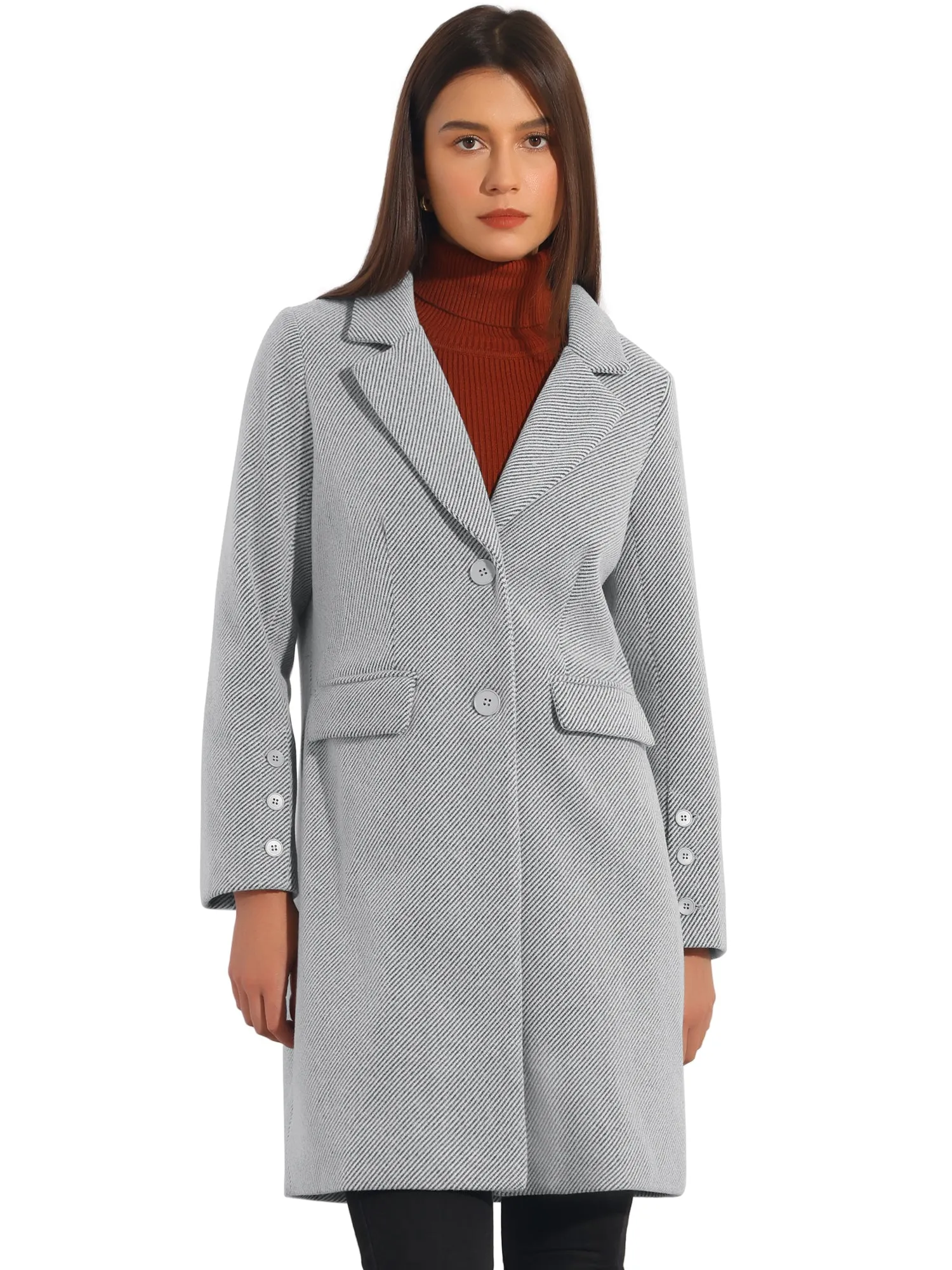 Women's Winter Coats Striped Notched Lapel Collar Single Breasted Outerwear Blazer Coat