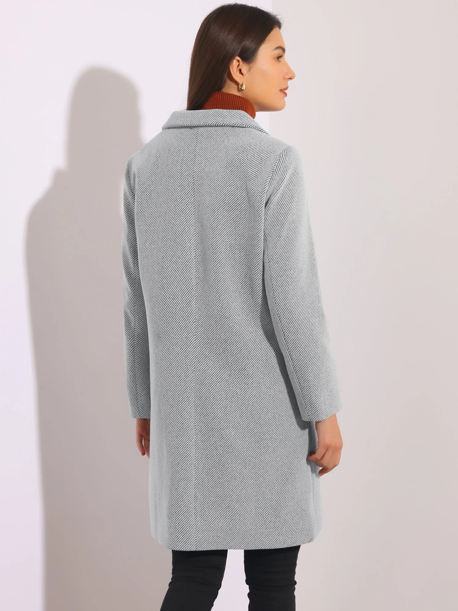 Women's Winter Coats Striped Notched Lapel Collar Single Breasted Outerwear Blazer Coat